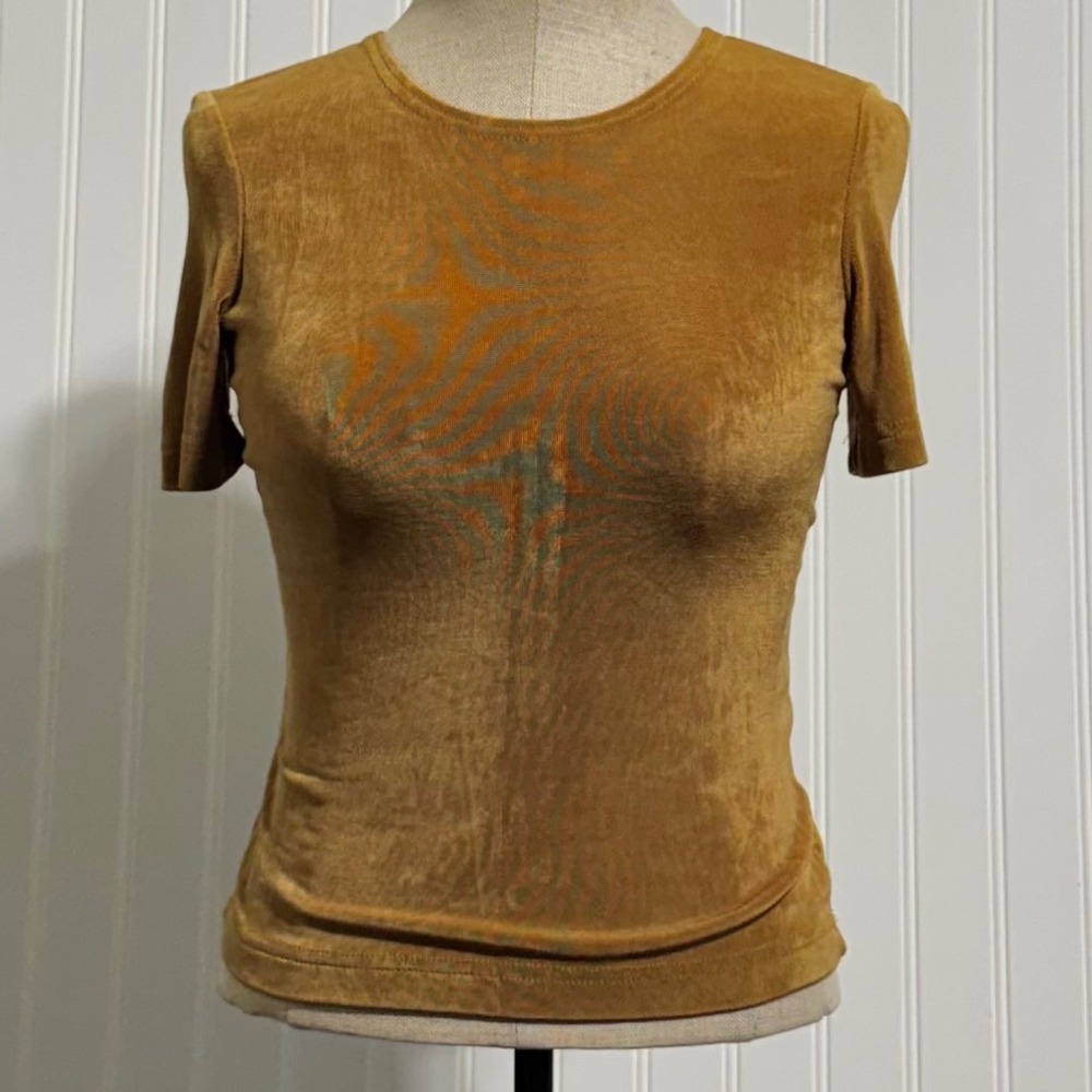Softwear Petites Womens Petite Short Sleeve Top Acetate Gold Vintage Y2K 90s